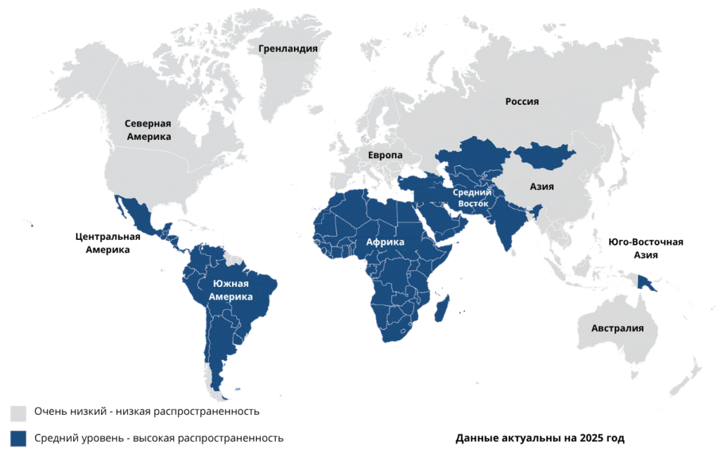 Регионы с высоким риском распространения гепатита А